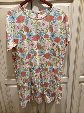 Vera Bradley Cream Floral Short-Sleeve Tee Dress with Pink & Blue Accents
